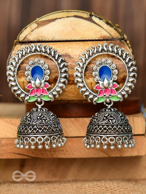 Lotus Dreamscape - Oxidised Jhumka Earrings