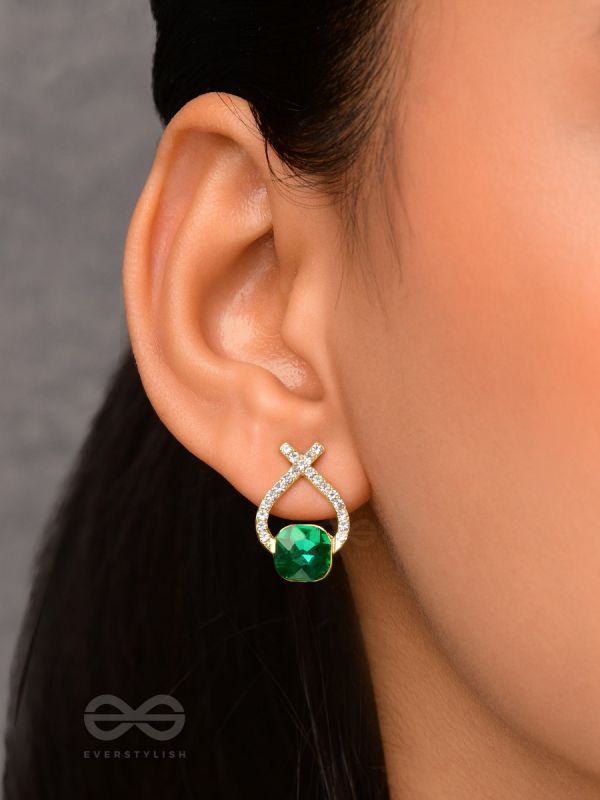 Emerald Mirage - Golden Embellished Earrings