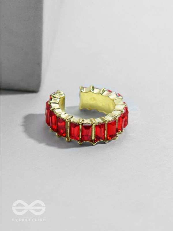 Sparkling Halo - Golden Embellished Ring (Red)