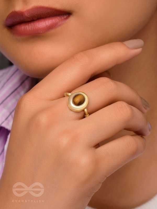 Gilded Latte Elegance - Golden Beaded Ring 