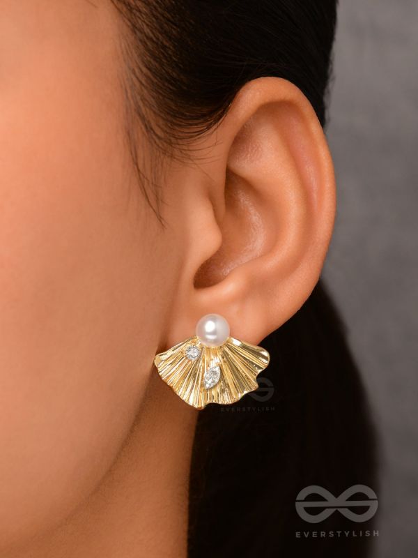 Marine Marvels - Golden Pearly Stud Earrings