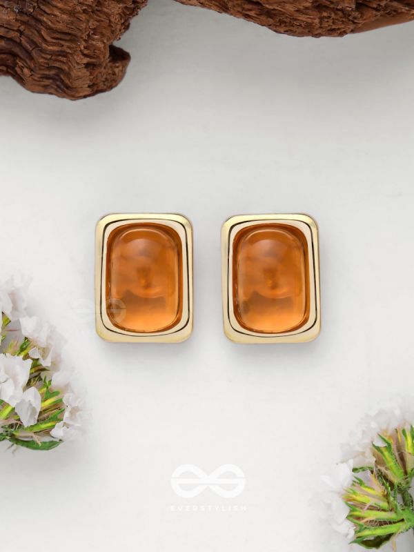 Sunlit Amber - Golden Stud Earrings 