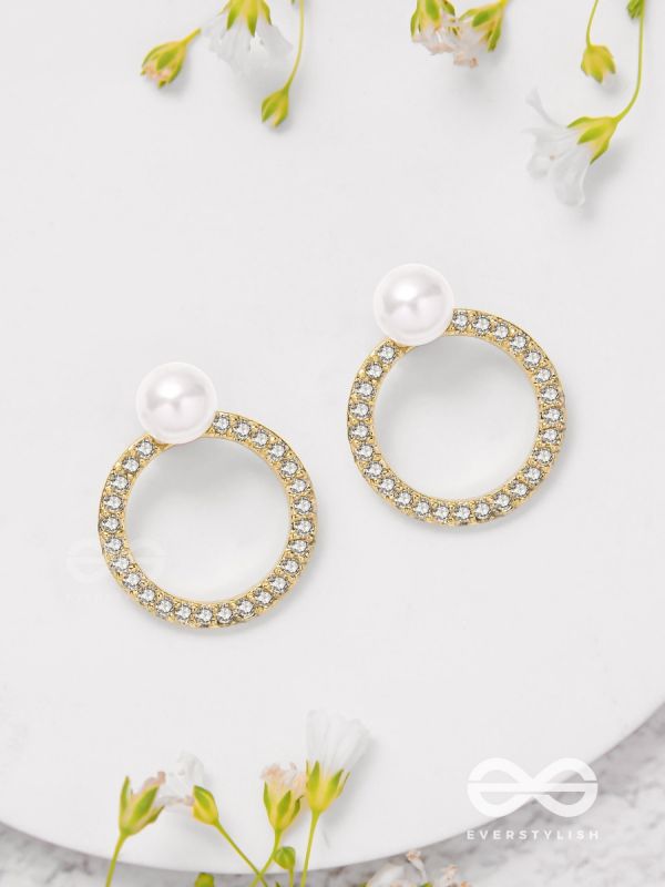 Polished Pearl - Golden Embellished Earrings