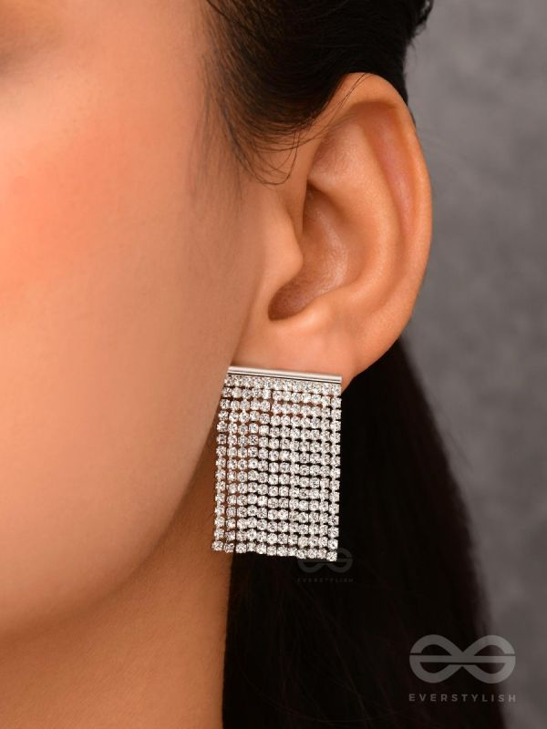 Starry Falls - Silver Embellished Earrings (Silver)
