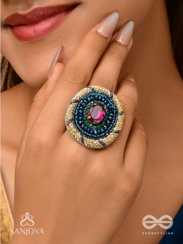 Rajavarta - The Amethyst Luck- Stone And Cutdana Hand Embroidered Ring