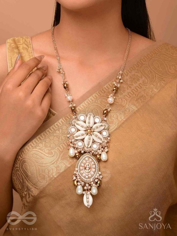 Nripatva - The Royal Art - Shells, Mirrors, Beads And Pearl Drops Hand Embroidered Neckpiece