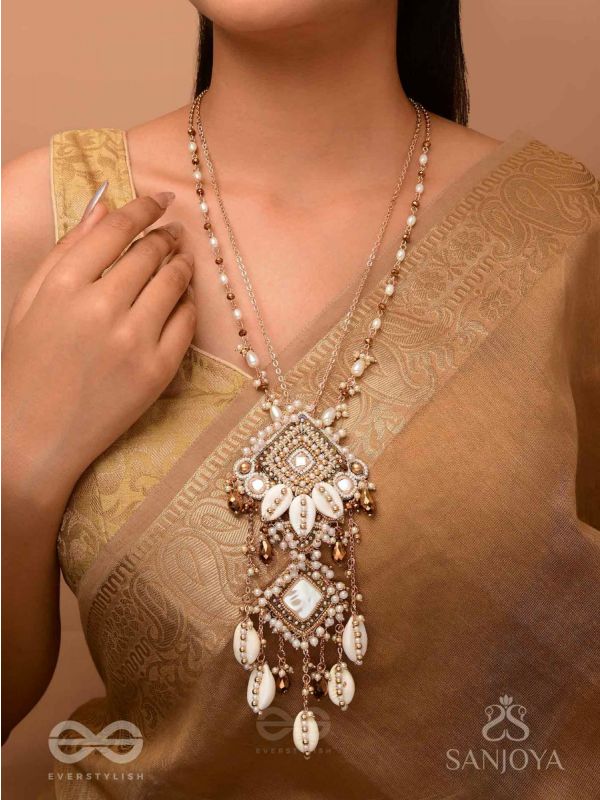 Abhivrish - The Shell Shower - Shells, Mirrors, Beads And Glass Drops Hand Embroidered Neckpiece
