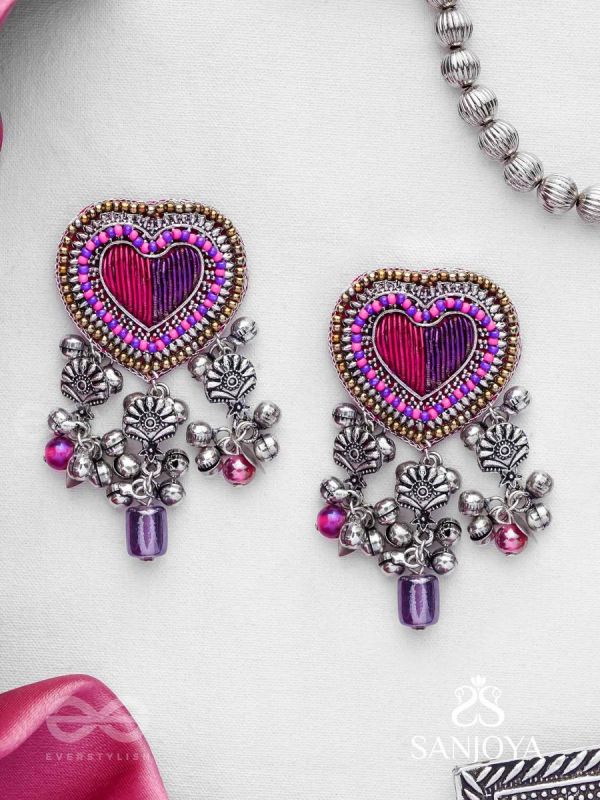 Unmadishnu - The Love Rush - Dabka, Beads And Glass Drops Hand Embroidered Oxidised Earrings