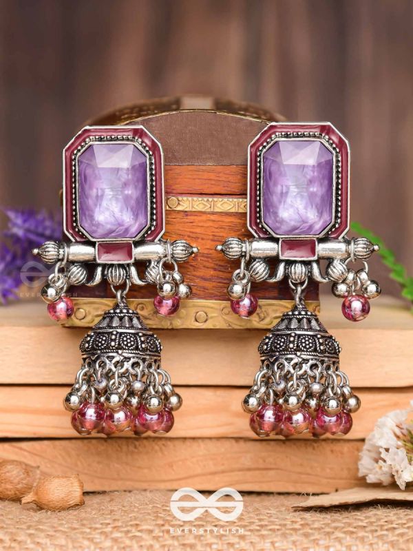 Seasons Of Lavender - Stone Enamelled Oxidised Jhumka Earrings