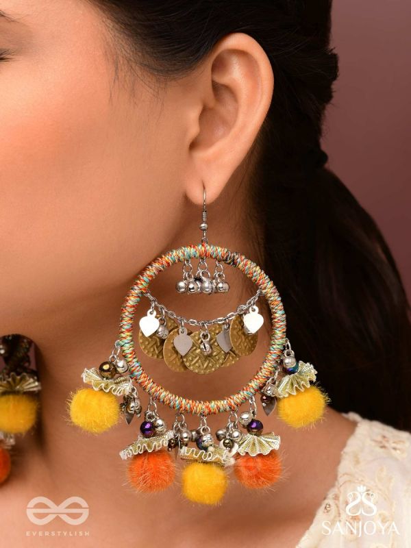 Svarvat - The Melodic Joy - Resham And Coins Hand Embroidered Oxidised Earrings 