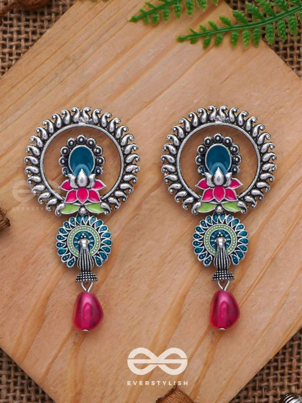 The Peacock Nelumbos - Enamelled Oxidised Earrings