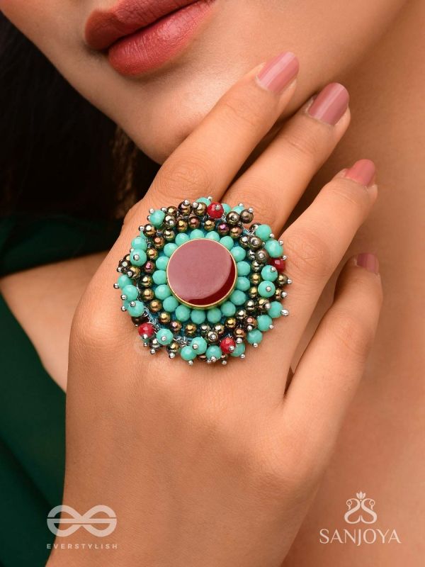 Sthavi - The Plum Vine - Stone And Beads Hand Embroidered Ring