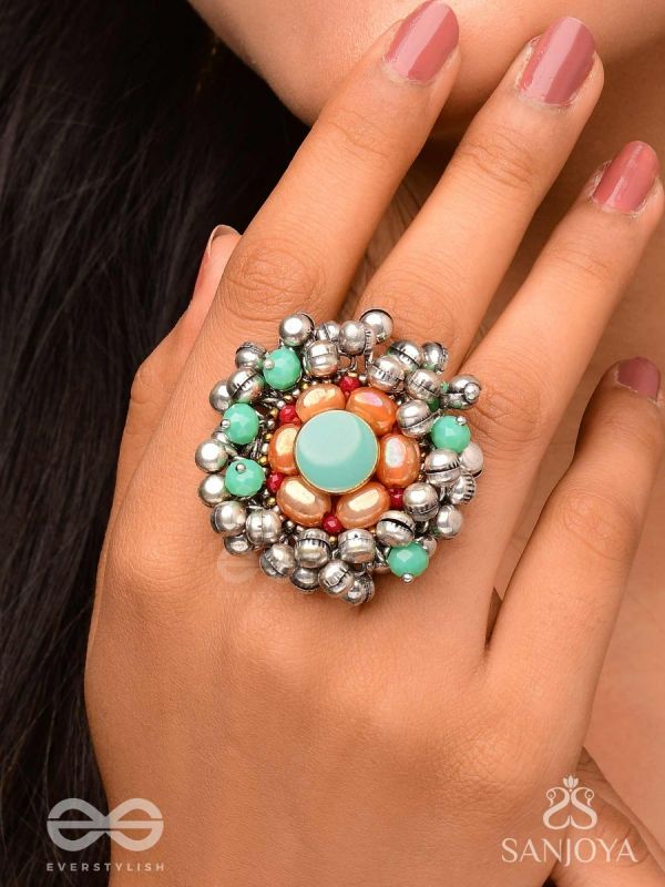 Virutya - The Humming Colours - Stone And Beads Hand Embroidered Ring