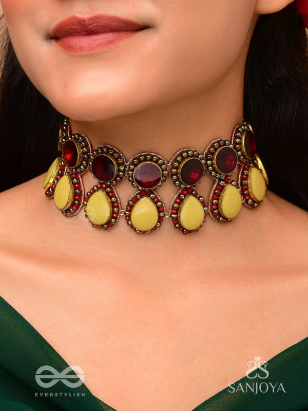 Rasvatta - The Olive Elegance - Stones And Beads Hand Embroidered Choker Neckpiece