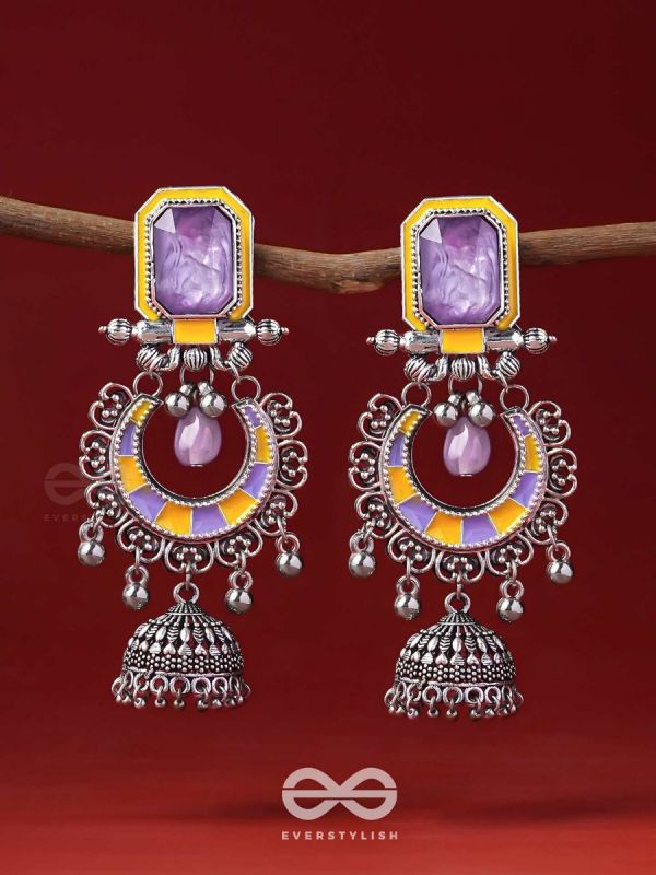 The Lavender Rays - Stone Enamelled Oxidised Earrings