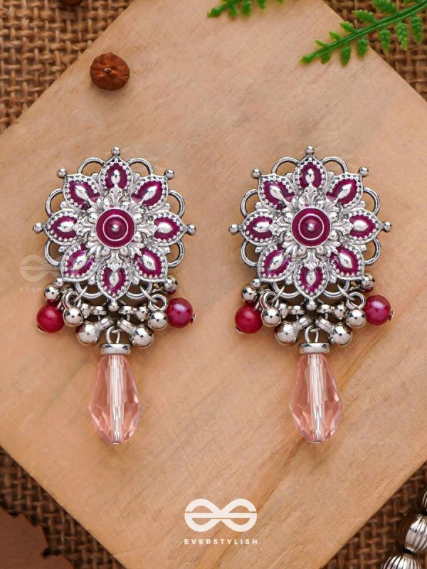 The Rosy Intricacy - Enamelled Oxidised Earrings