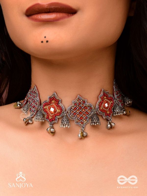 Sulohit - The Sangria Serenade - Beads And Dabka Hand Embroidered Choker Neckpiece