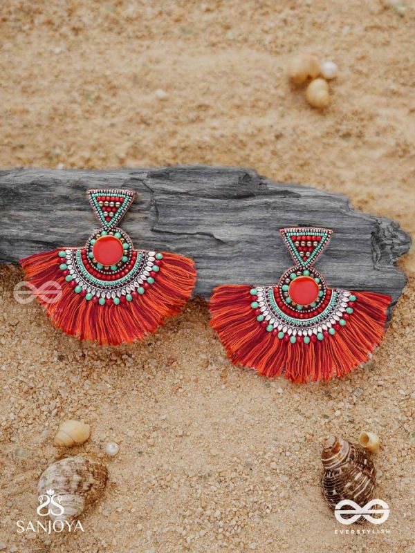 Ativikata - The Fierce Blush - Beads And Resham Hand Embroidered Oxidised Earrings