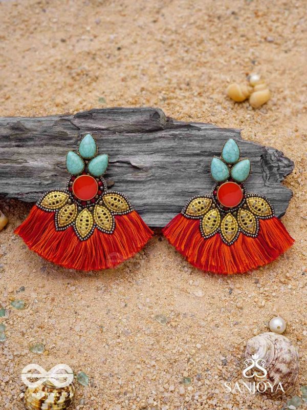 Prachim - The Earthen Treasures - Stones, Beads And Resham Hand Embroidered Earrings