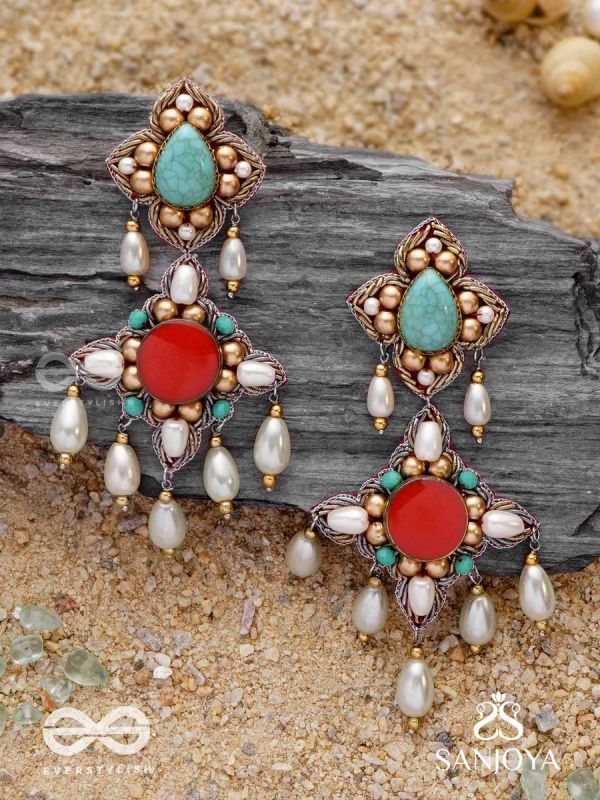 Kusumvat - The Blissful Flowers - Beads, Dabka And Pearl Drops Hand Embroidered Earrings