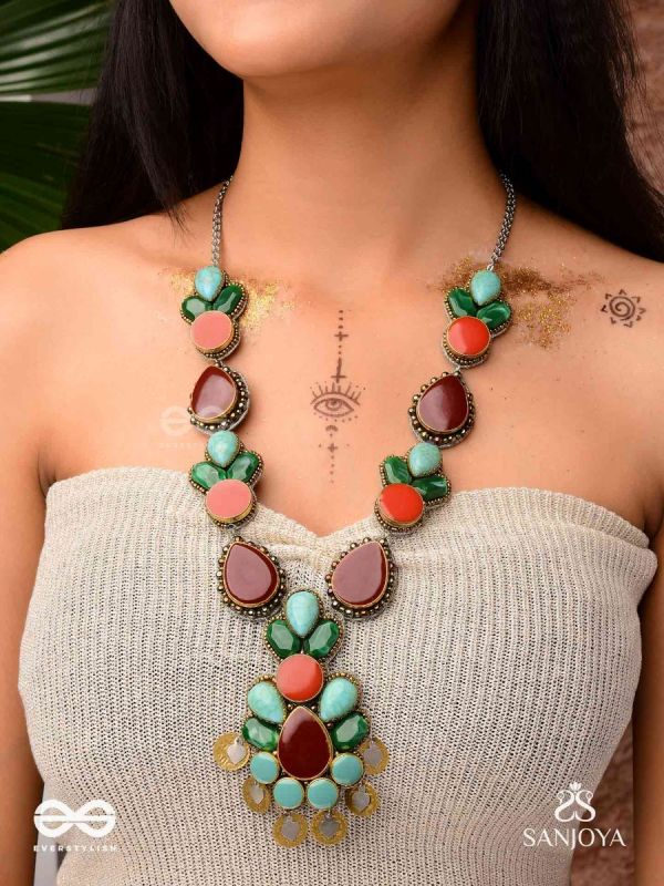 Tarunamala-Youthful Garland-Statement chunky multicolored gemstones necklace