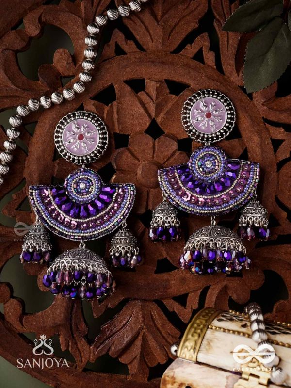 NEELASHREE- BLUE BEAUTY-HAND EMBROIDERED EARRINGS EMBELLISHED WITH GLASS BEADS AND CUTDANA WORK