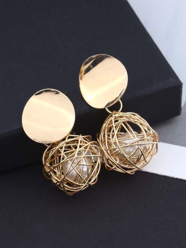 Mirror reflection- pearl in a cage of gold earrings