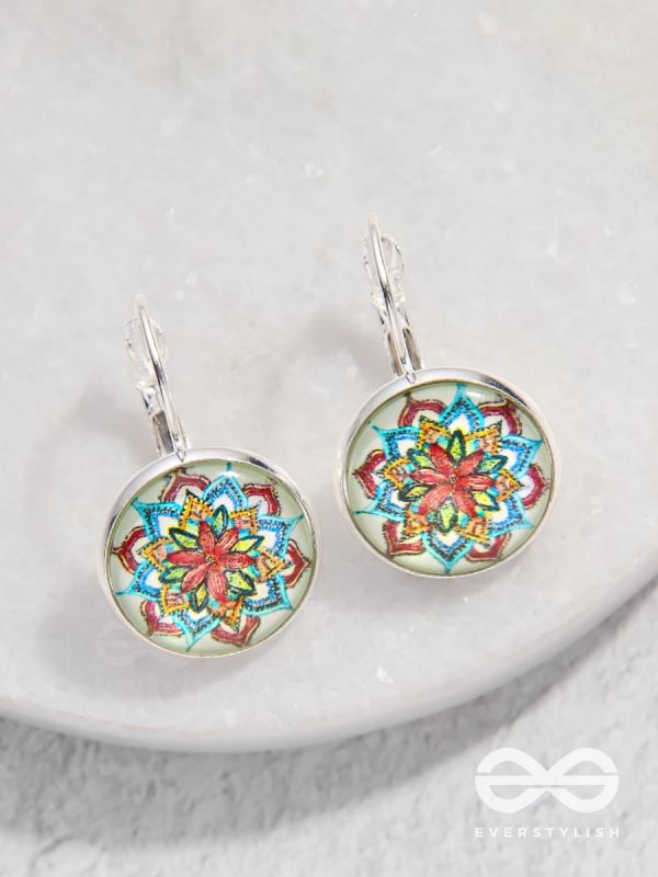 Astonishing Aztec Style Glass Button Earrings