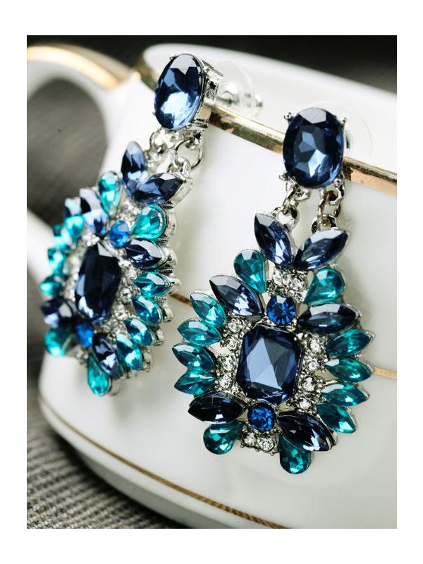 The Midnight Ocean Blue Studded Statement Earrings