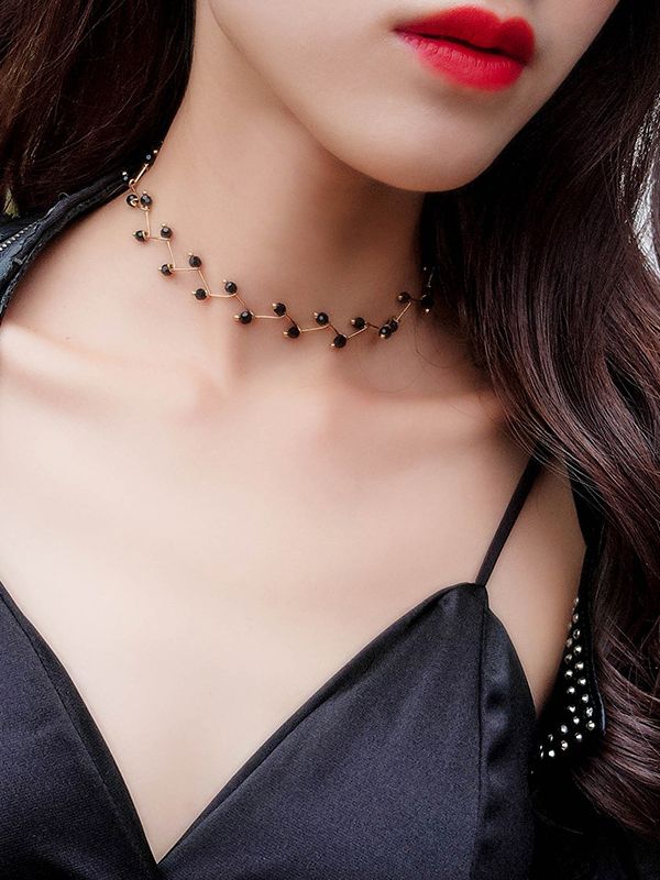 The Showstopper Black and Gold Elegant Dainty Beaded Choker
