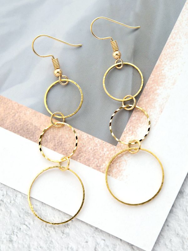 The Layered Circles - Golden Dangling Earrings