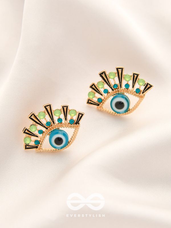 Good Eye Earrings - Clear/Gold – Gold pavé evil eye hoops – BaubleBar