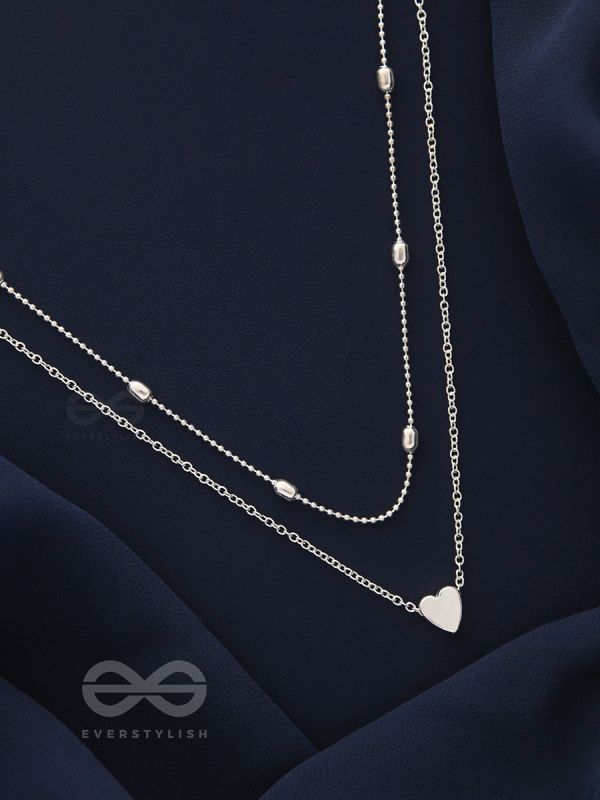 Charming beauty double layered Heart necklace- Silver