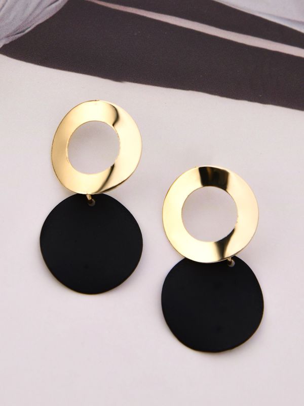 The Geometric Glam Earrings - Golden Black 