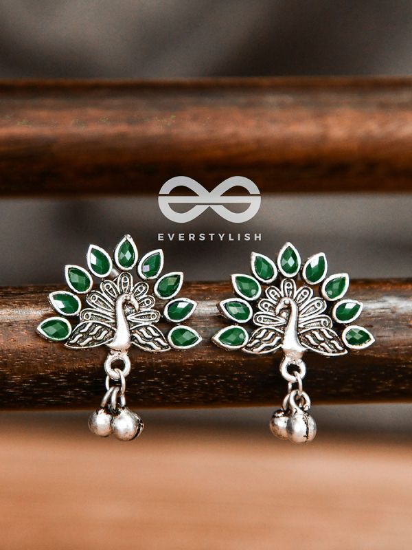 The Embellished Peacock Studs (Emerald Green) - The Melodious Ghungroo Collection