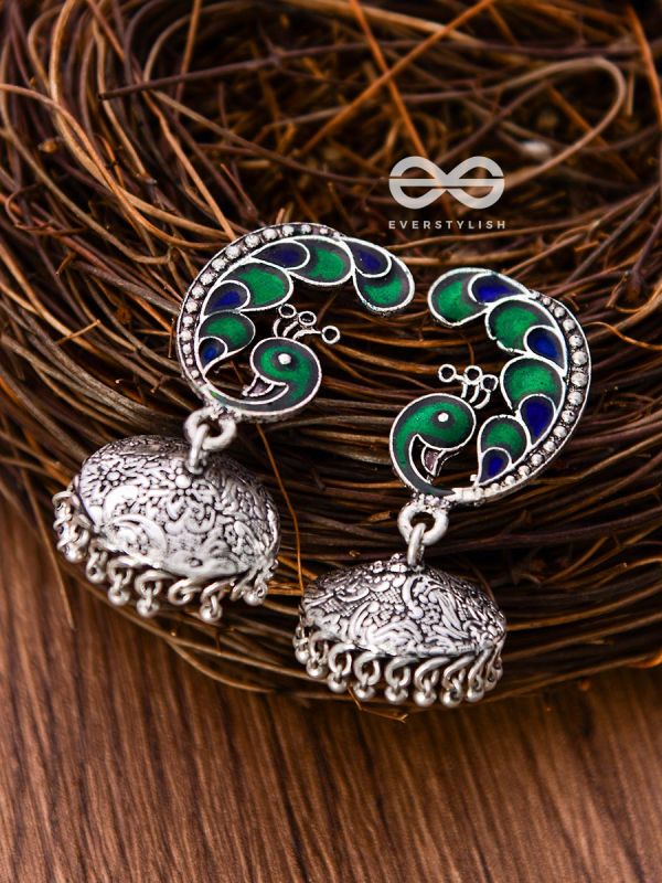 The Elegant Enamelled Peacock With Floral Print Jhumkis