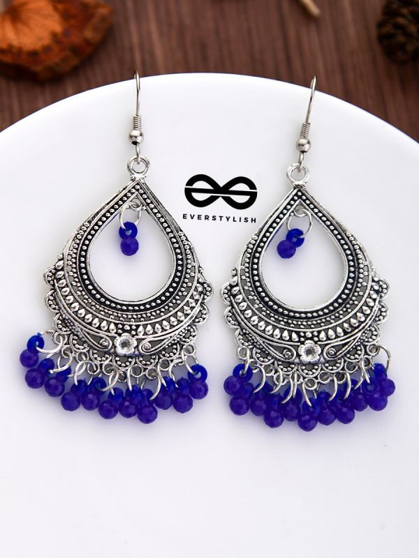 The Intricate Motif Drops (Royal Blue) - Oxidised Boho Earrings