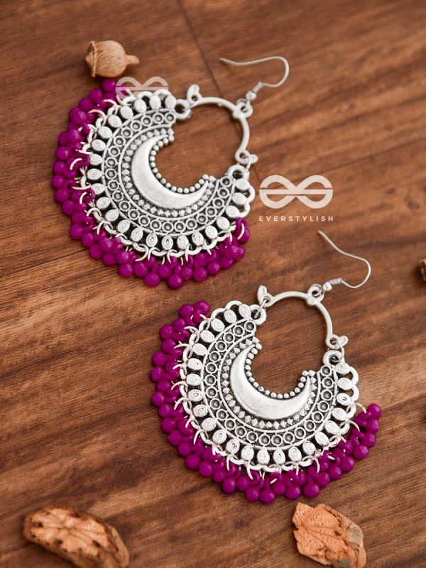 Traditional Bali Jhumka Earrings Silver Magenta Colour – Kalash Cards