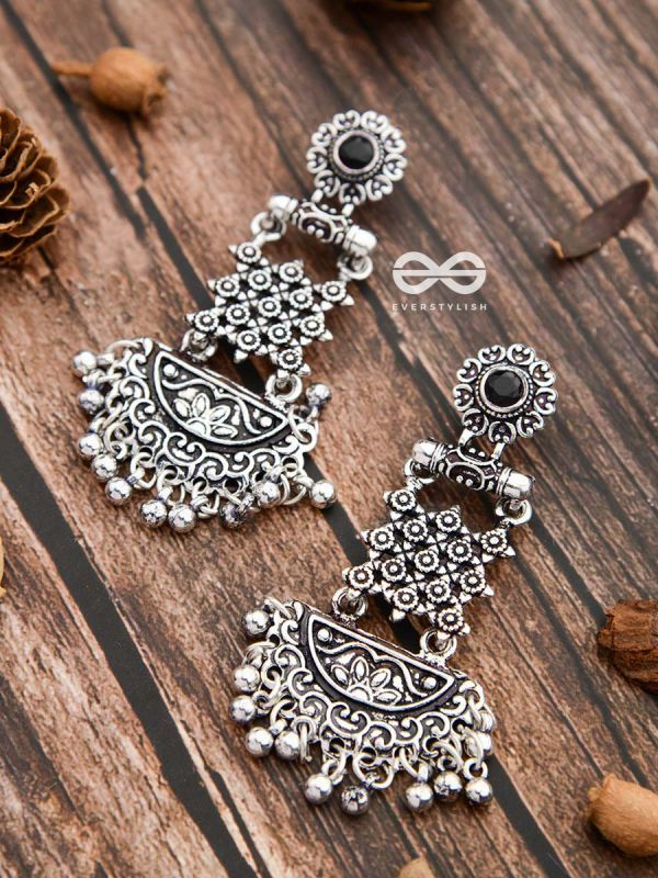 The Embellished Oxidised Collection - Intricate Delight Earrings- Black