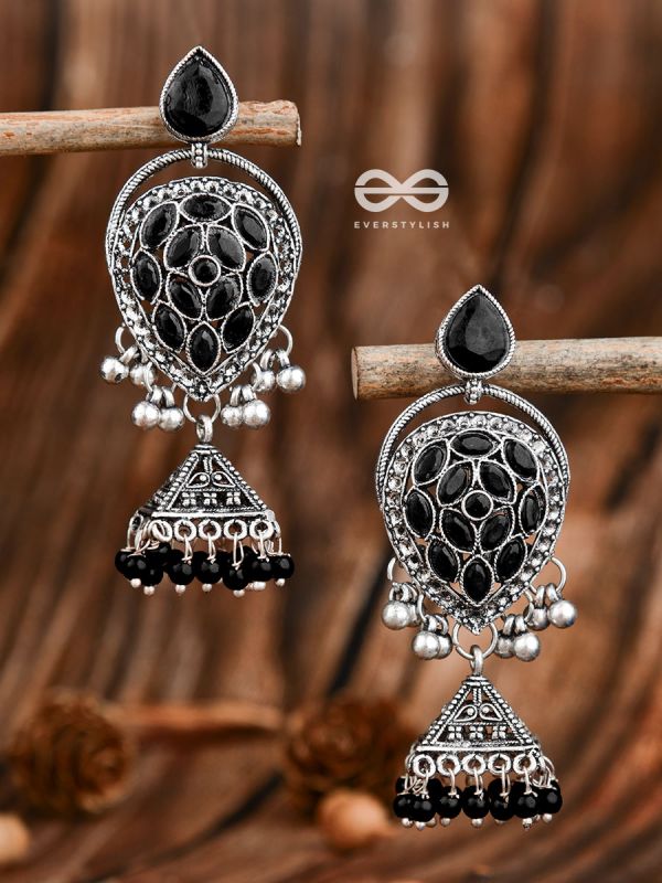 The Khaleesi Statement Danglers - Onyx Black - The Embellished Oxidised Collection
