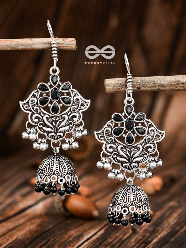 The Motif Delight Earrings - Embellished Oxidised Collection (Black)