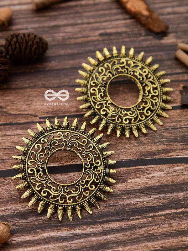 The Motif Sun Oxidised Boho Earrings (Golden)