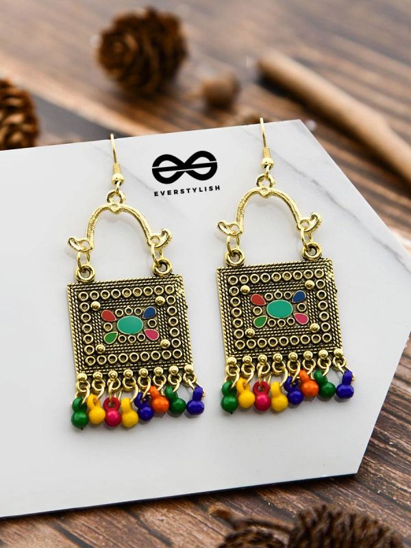 The Embellished Trunk - Oxidised Boho Earrings - Golden Multicolour