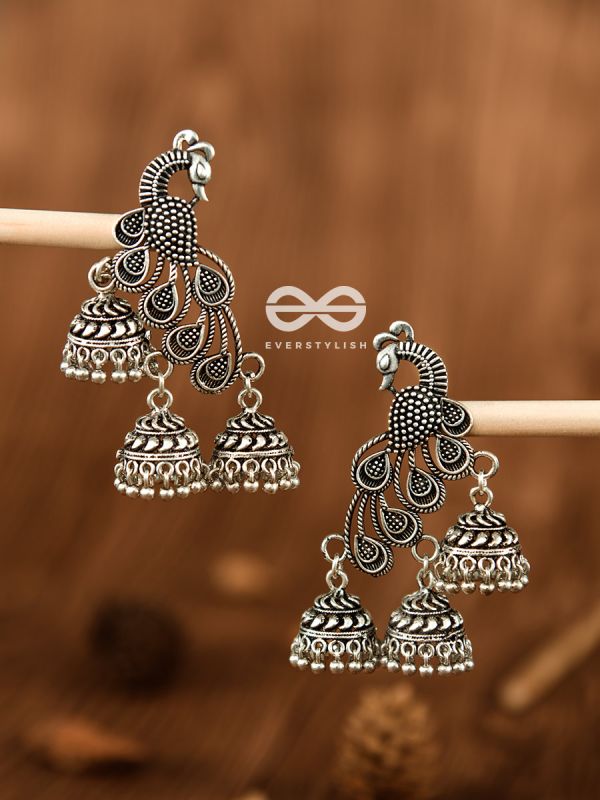 The Intricate Peacocks - Triple Boho Jhumki Earrings
