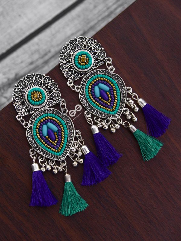 The Layered Tasseled Statement Makers (Blue Hues) - The Embroidered Oxidised Collection