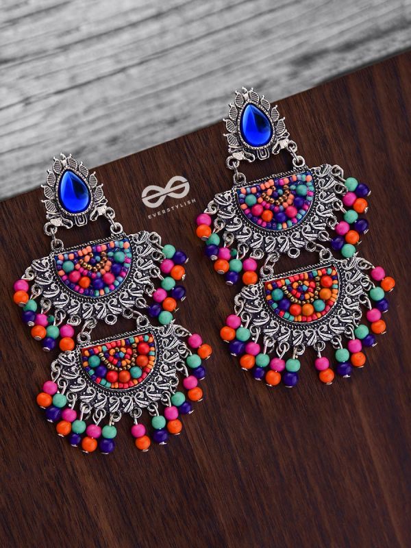 The Multilayered Elegance (Multicolour) - Embroidered Oxidised Earrings
