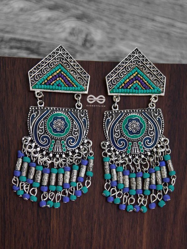 The Multilayered Meenakari Statement Makers (Blue Hues) - Embroidered Oxidised Collection