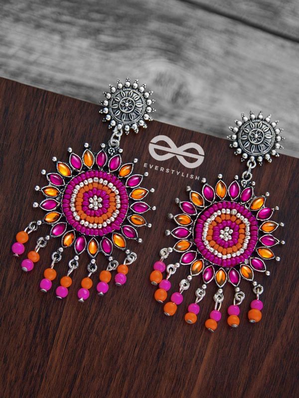 The Delightful Dreamy Danglers (Orange-Pink)- The Embellished Oxidised Collection