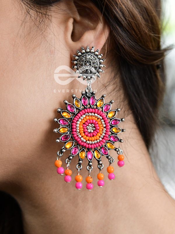 The Delightful Dreamy Danglers (Orange-Pink)- The Embellished Oxidised Collection