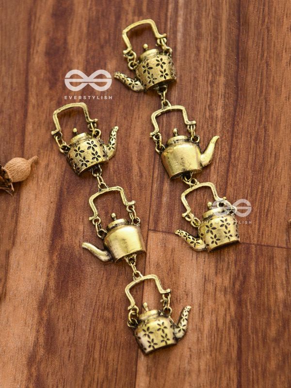 The Layered Kettle Danglers (Golden) - Oxidised Boho Earrings